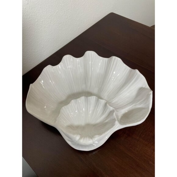 Vintage Stoneware Ceramic Shell Chip And Dip Serving Platter - Picture 2 of 6